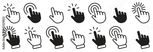 Collection of hand cursor icons, representing click actions and user interface interaction for websites and digital applications