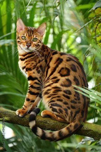 Fototapeta Bengal Cat Perched on a Branch
