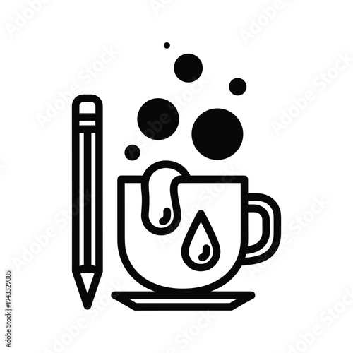 Creative Coffee Break Icon: Pencil and Steaming Mug of Coffee