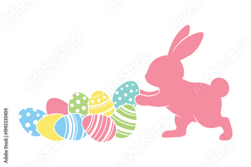 Pink Easter Bunny Silhouette with Colorful Eggs – Cute Spring Rabbit Vector Illustration