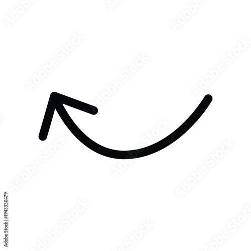 Curved arrow pointing left against white background, simple graphic design element for navigation or indication