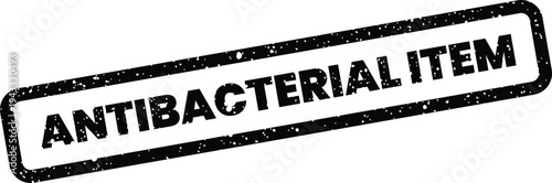 Grungy rectangular stamp featuring the phrase antibacterial item, ideal for packaging and product labeling vector