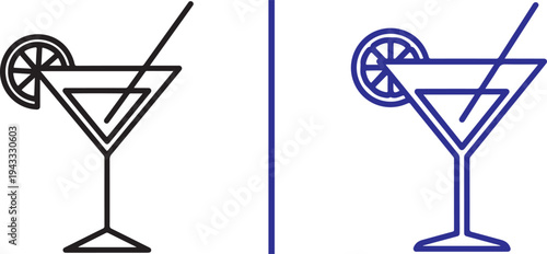 Minimalist vector duo of a pomegranate and pineapple. Features a black line art pomegranate with curved hatching and a blue pineapple silhouette with woven patterns, split by a vertical line.