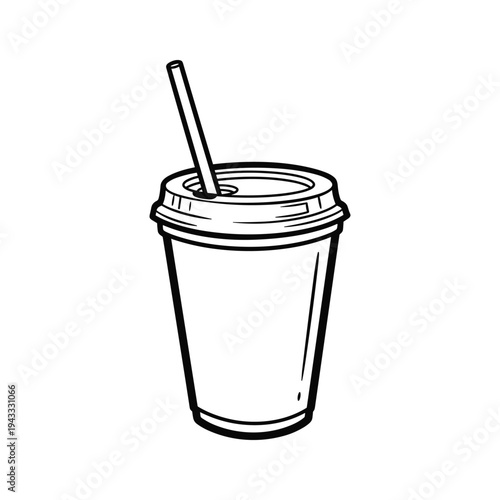 Hand-drawn illustration of a disposable coffee cup with a straw