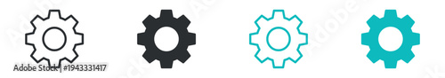 Settings gear icon set, cogwheel configuration system settings symbol, outline and solid and color style. Vector illustration.