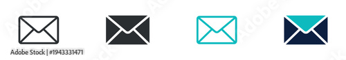 Email envelope icon set, mail message communication letter symbol, outline and solid and color style. Vector illustration.