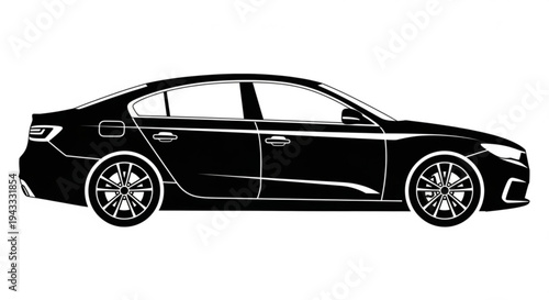 A sleek black car silhouette illustration with modern design elements