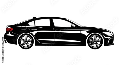 A sleek black car silhouette illustration on a white background