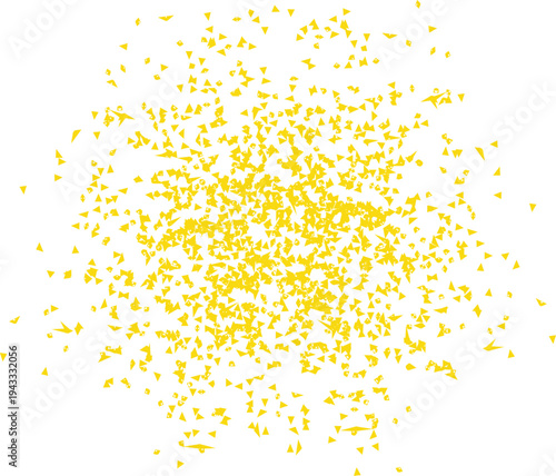Photo of abstract yellow triangle confetti explosion geometric scatter