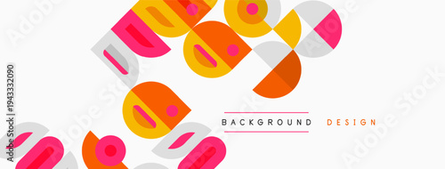 Abstract geometric shapes overlap, creating vibrant background. Soft colors, circles, rectangles dominate composition. Minimalist design.