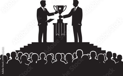 Successful business leader receives prestigious award trophy during recognition ceremony