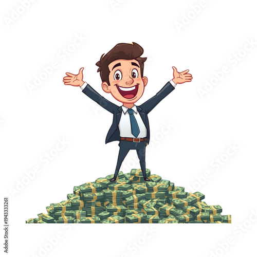 A successful cartoon businessman, vector illustration of a happy office manager