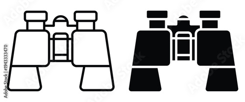 Outline and Solid Binocular Icons for Adventure and Exploration Themes
