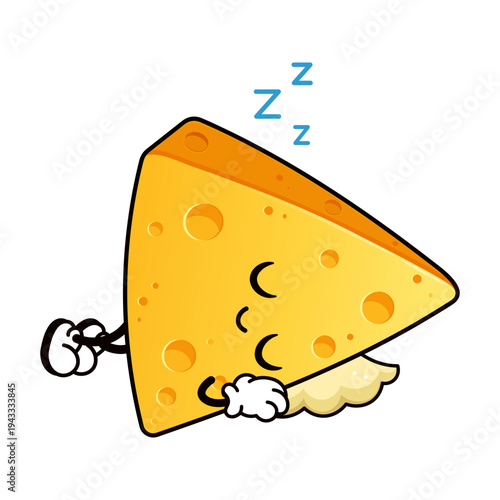 Cheese character sleeping peacefully with zzz symbol