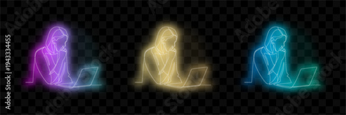 Neon People With Laptop