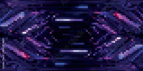 Purple Yellow looped abstract psychedelic digital cyberspace code. Concept glitch background 3D Illustration as crypto currency, NFT, video gaming overlay with cryptography hex code for live stream.
