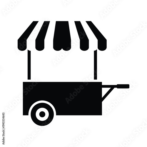 Black Food Cart Icon - Street Vendor Stand Silhouette