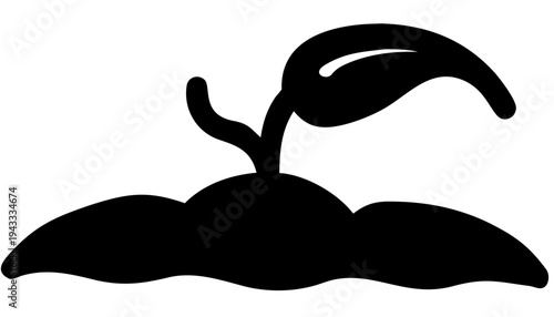 seed sprout black silhouette icon, growing plant vector, transparent background