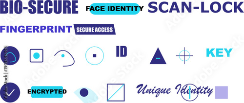 Cybersecurity abstract illustration featuring biometric face identity fingerprint and secure access icons data protection.