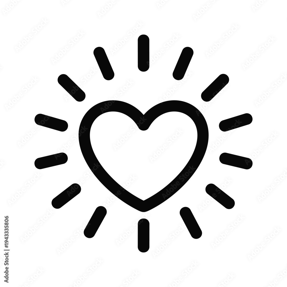 Fototapeta premium Heart Icon with Radiant Rays - Love, Warmth, and Positivity Symbol