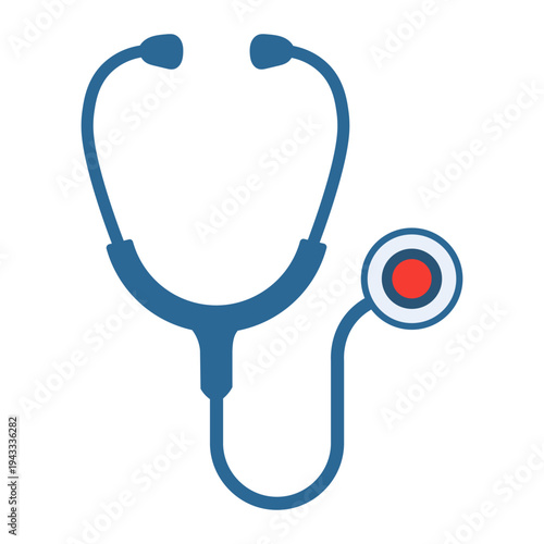 Simple blue stethoscope icon with red and white accents on a white background