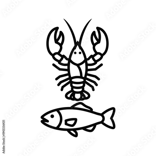 Lobster and Fish Icon Set: Seafood and Aquatic Life Symbols