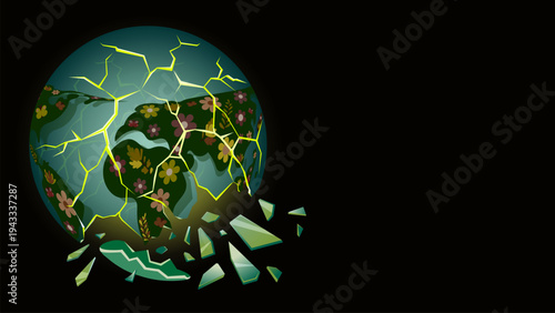 Shattered Earth globe with glowing toxic cracks
