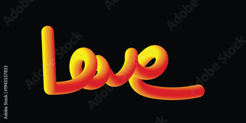 Glowing orange and yellow gradient love word art