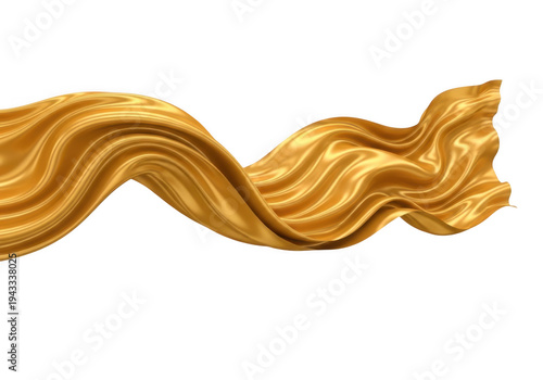 Golden wavy ribbon or cloth flowing on a white isolated background isolated on transparent background