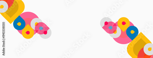 Colorful overlapping circles create abstract patterns. Minimalist design with bright hues on white background. Simple geometric shapes.