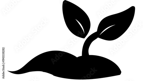 seed sprout black silhouette icon, growing plant vector, transparent background
