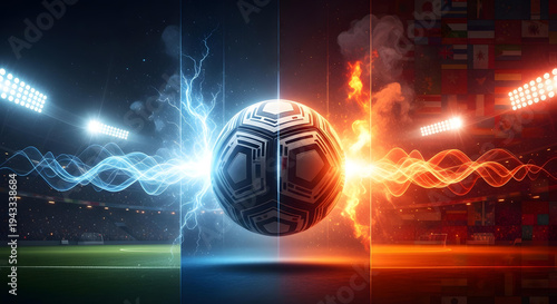 World Cup 2026 football explosion sports concept, FIFA World Cup 2026, World Cup, World Cup 2026 with Soccer Ball, Vibrant Stadium, International Flags, Global Football Celebration