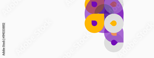 Abstract circles, purple, yellow hues overlap. Minimalist design, clean background creates modern aesthetic. Simple shapes suggest connection.