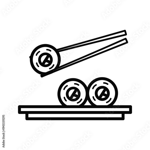 Sushi Roll Icon with Chopsticks and Plate