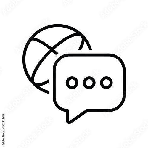 Global communication bubble with globe icon, international chat and messaging concept, technology for worldwide connection, online conversation symbol