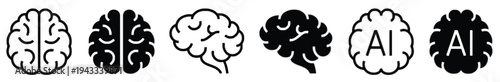 Human brain icon set for artificial intelligence concept collection of mind and thinking symbols showing neural networks and intelligence isolated on white background vector illustration graphics