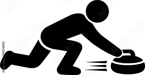 Curling pictogram showing person sliding stone across ice toward circular target