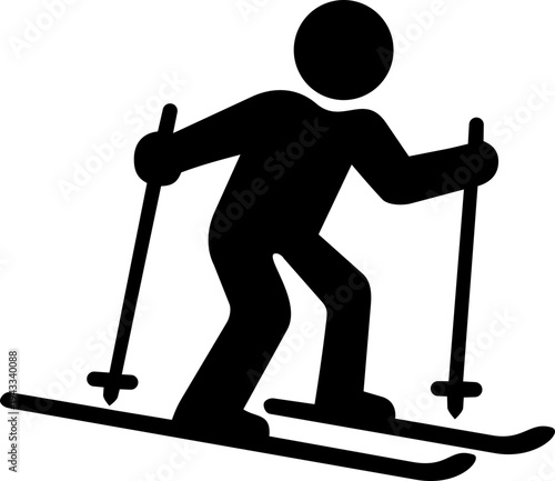 Skier pictogram showing person moving downhill with skis and poles