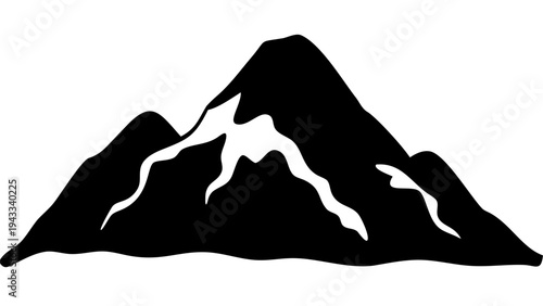 snow mountain black silhouette icon, winter landscape vector, transparent background