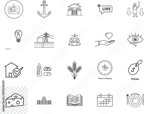 Assorted icons representing various maritime, transportation, and service symbols