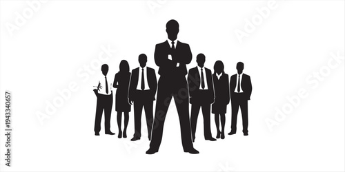 Silhouette Business Leader Standing in Front of Team Members Vector Illustration