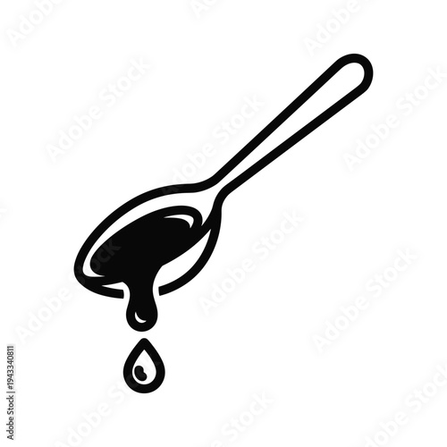 Spoon with dripping liquid, vector icon, symbolizing sweetness, medicine, or ingredients