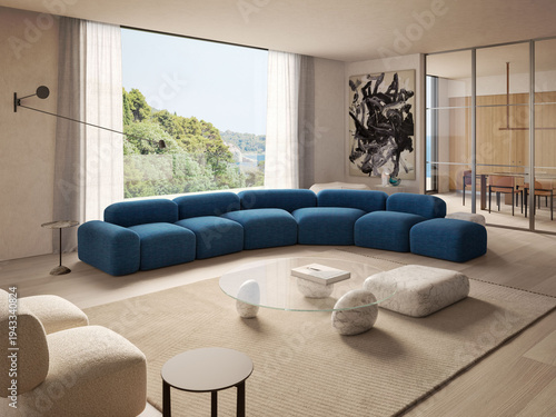 Konstfotografi Modern luxury apartment interior in minimal scandinavian style, 3d rendering