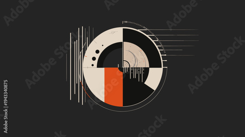 Abstract geometric design with circles and lines against a dark background