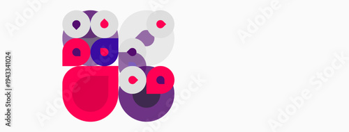 Abstract composition featuring overlapping circles. Pink, purple, white hues create playful visual effect. Minimalist design, modern aesthetic.