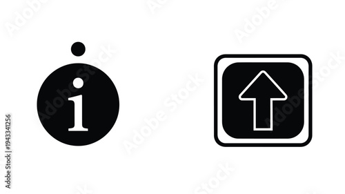 Simple information and upload icons presented as a stark silhouette