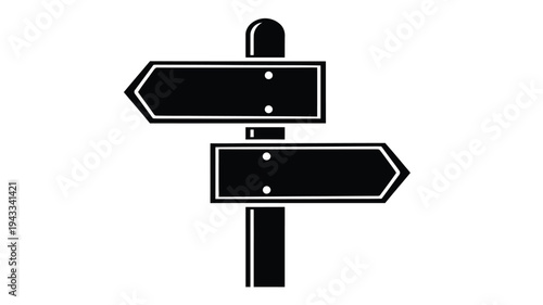 Two directional signposts pointing different ways dark graphic silhouette