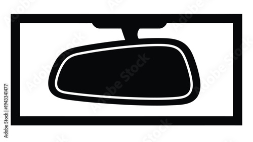 Black car rearview mirror icon within a rectangular frame silhouette