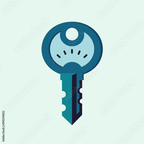 Illustration of a Modern Stylized Key with a Unique Design and Vibrant Colors on a Light Background, Featuring Geometric Shapes and Bold Lines