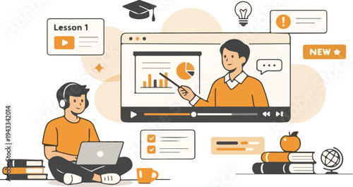 Online Learning Platform Virtual Classroom E-Learning Education Technology Concept Flat Vector Illustration